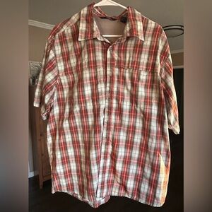 Men’s Wrangler orange, brown and Cream Plaid Casual button up Shirt XL